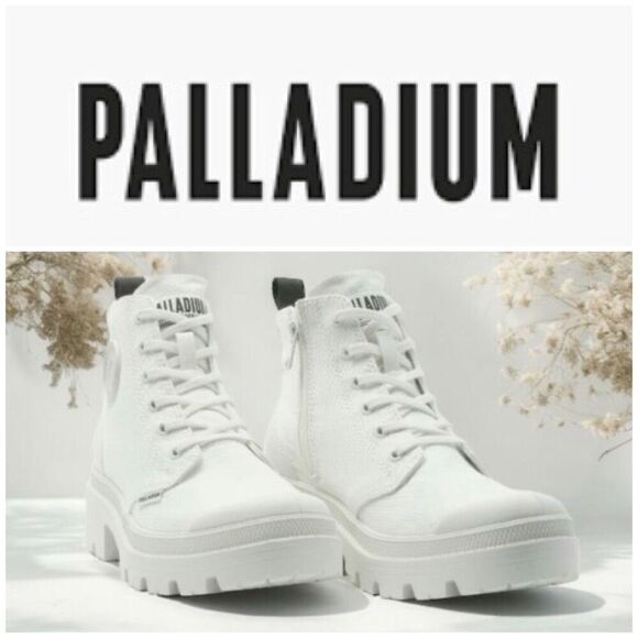 PALLADIUM - NWTIB - L Sz 11 (EUR 43) Pallabase Twill High Top in Stark White ♥️ - Picture 1 of 16